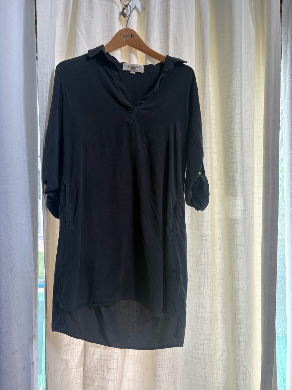 Cloth & Stone Shirt Dress Womens Faded Black 10O% Lyocell Chambray Basic Minimal